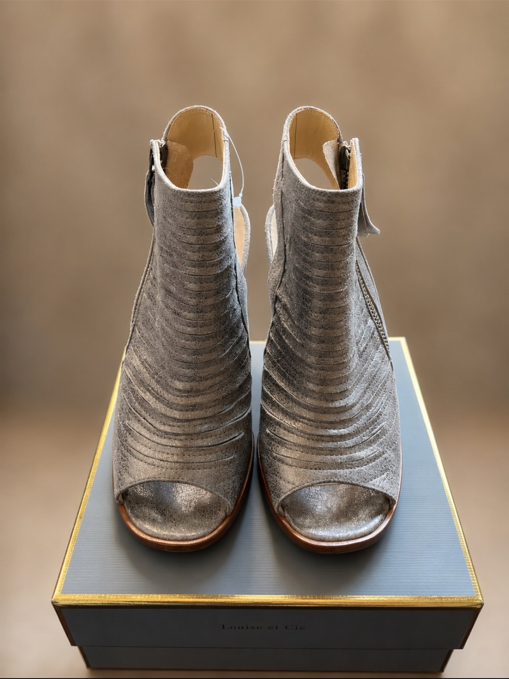 Paul Green Metallic Silver Peep Toe Ankle Boots Y2K Futuristic Leather
